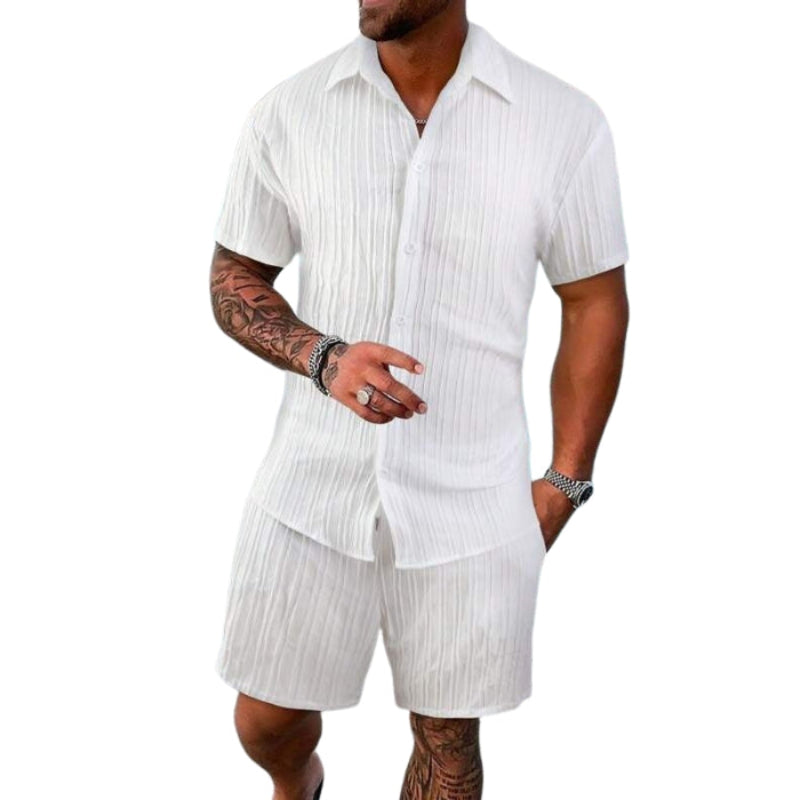 Ensemble deux pièces avec chemise à manches courtes et short coupe décontractée | Rêve Blanc