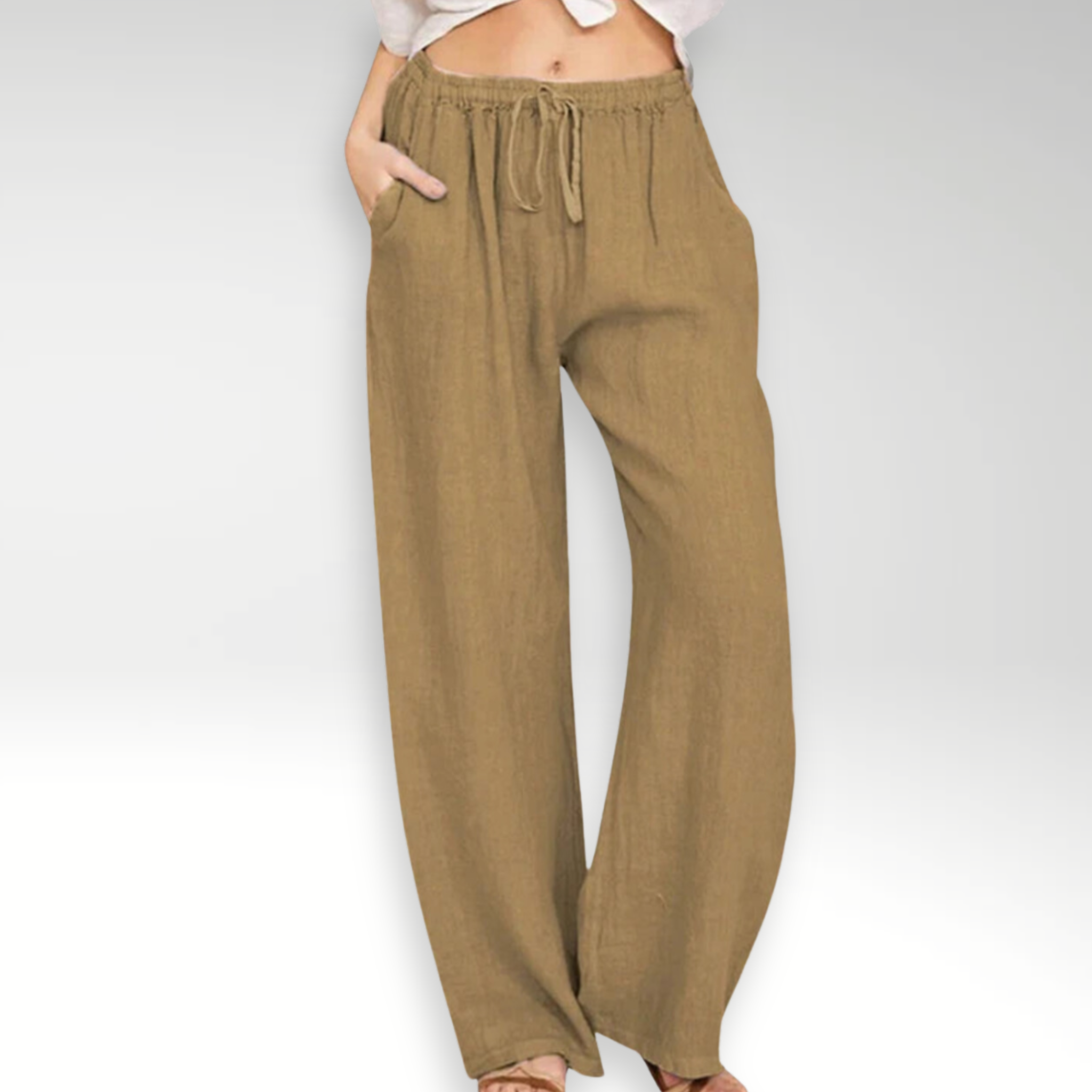 Pantalon coupe décontractée avec taille ajustable et poches latérales | Rêve Kaki