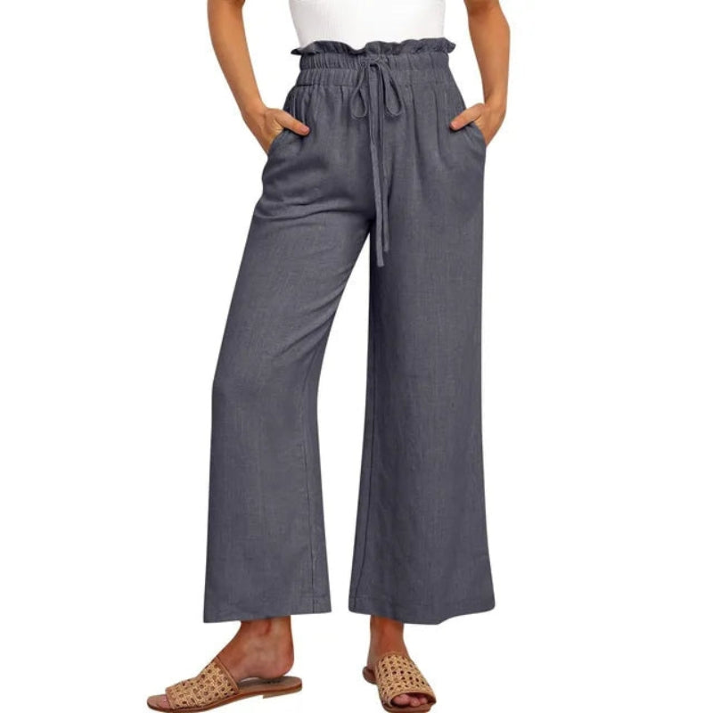 Pantalon femme à jambes larges avec taille ajustable et poches latérales | Rêve Gris