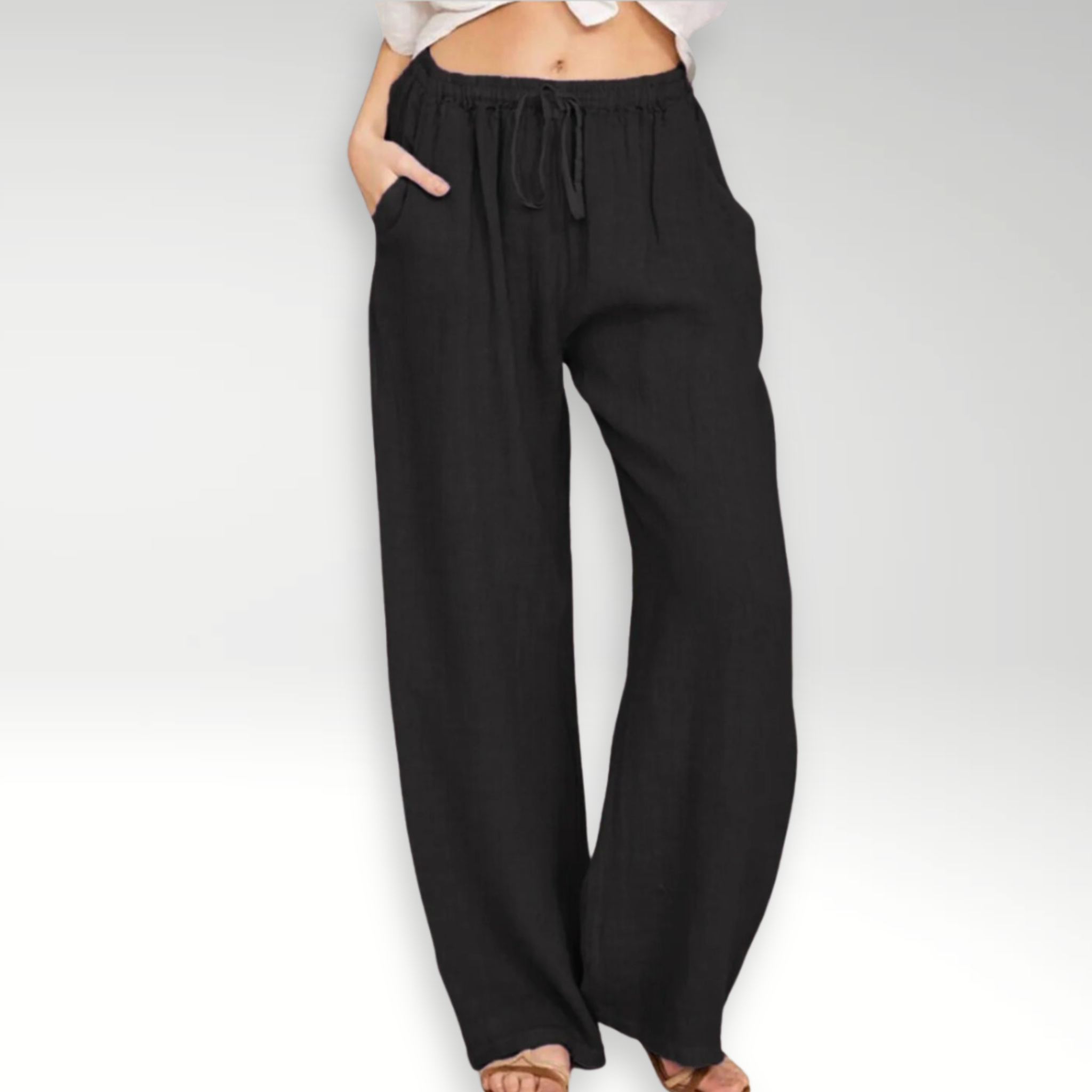 Pantalon coupe décontractée avec taille ajustable et poches latérales | Rêve Noir