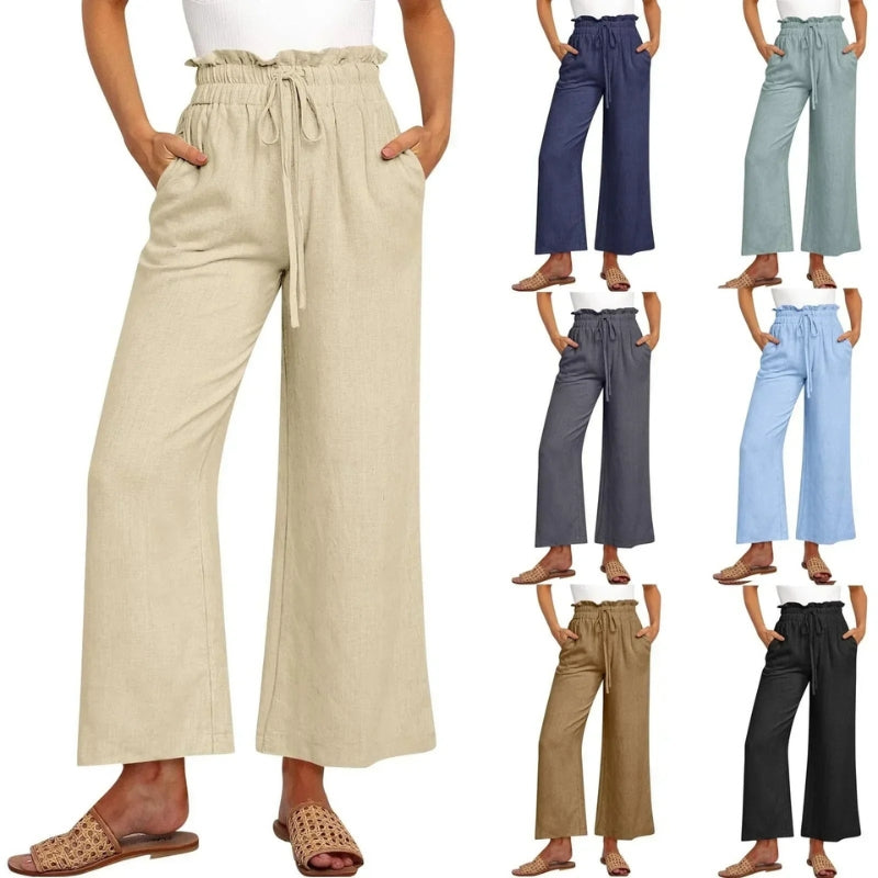 Pantalon femme à jambes larges avec taille ajustable et poches latérales | Rêve