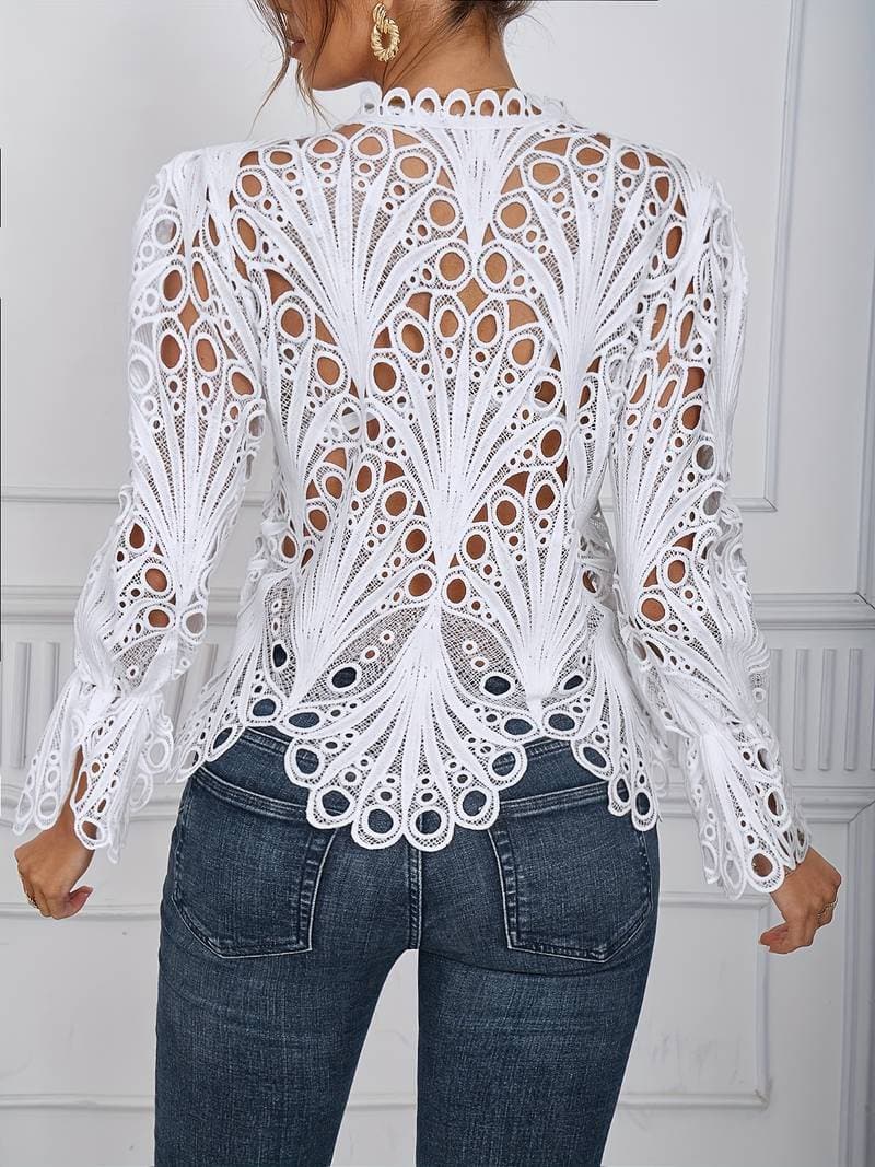Blouse pour femme à col V avec manches longues et fermeture boutonnée | Rêve