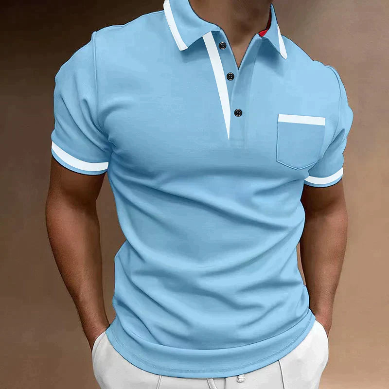 Polo à manches longues avec détails contrastés pour homme | Rêve Bleu