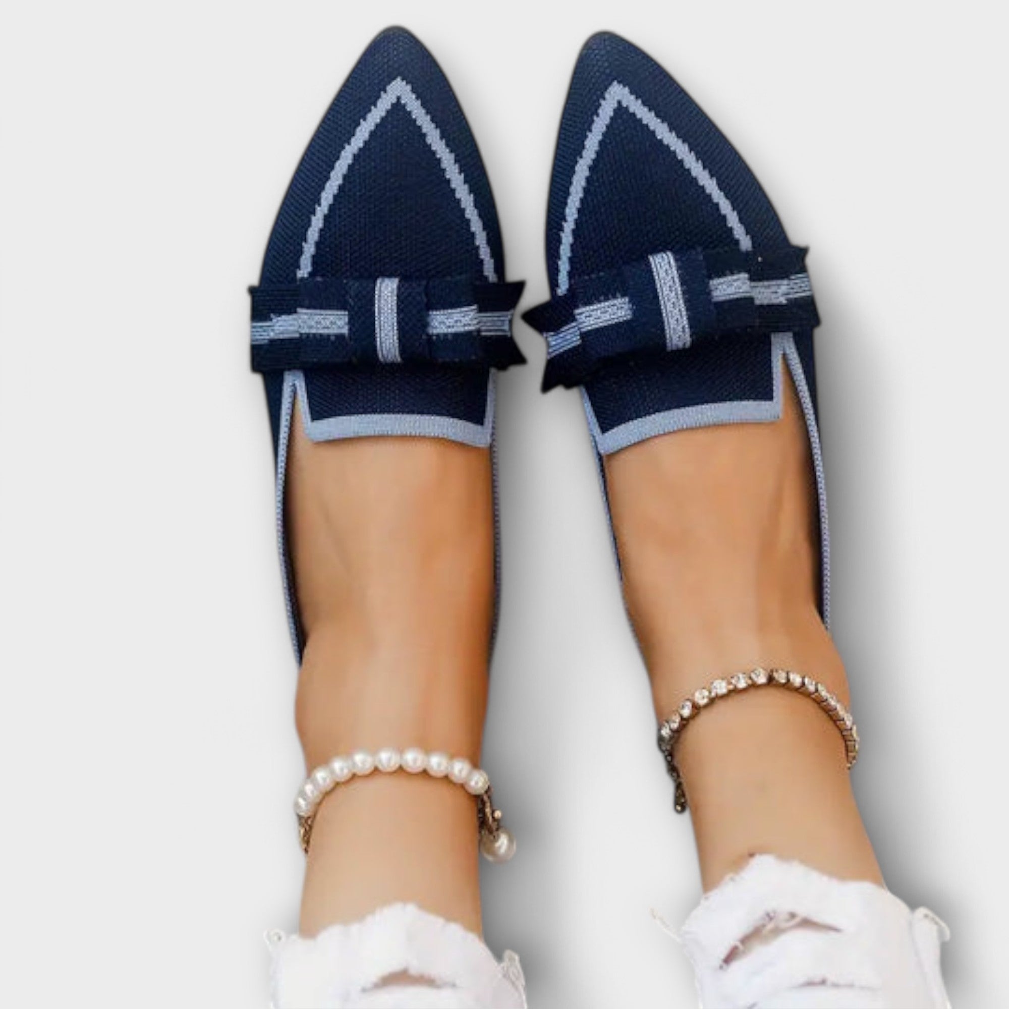 Chaussures plates à bout pointu avec nœud décoratif | Rêve Bleu marine