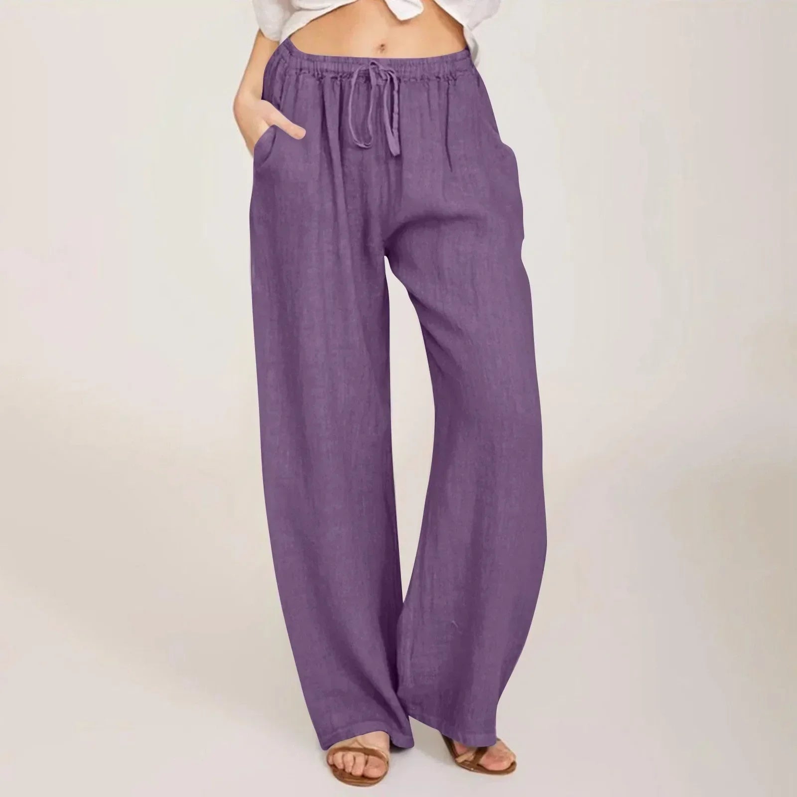 Pantalon coupe décontractée avec taille ajustable et poches latérales | Rêve Violet
