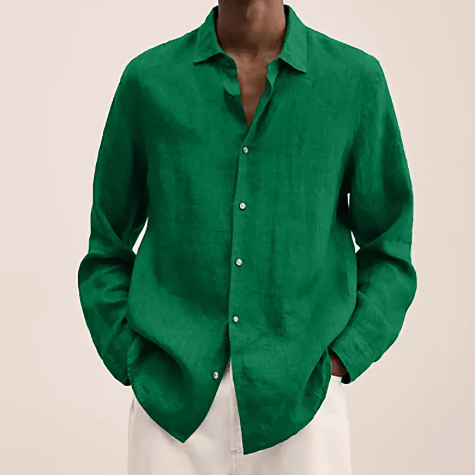 Chemise en mélange coton et lin à manches longues pour homme | Rêve Vert