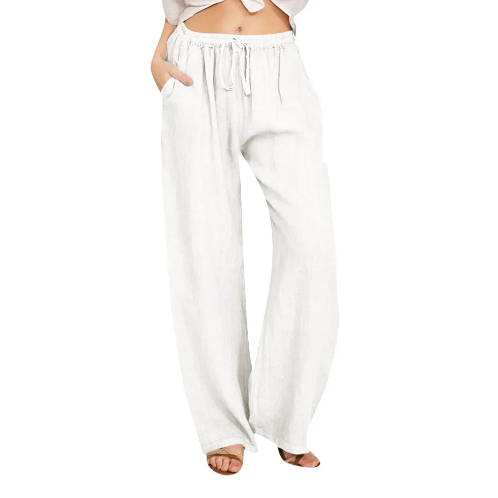 Pantalon coupe décontractée avec taille ajustable et poches latérales | Rêve Blanc