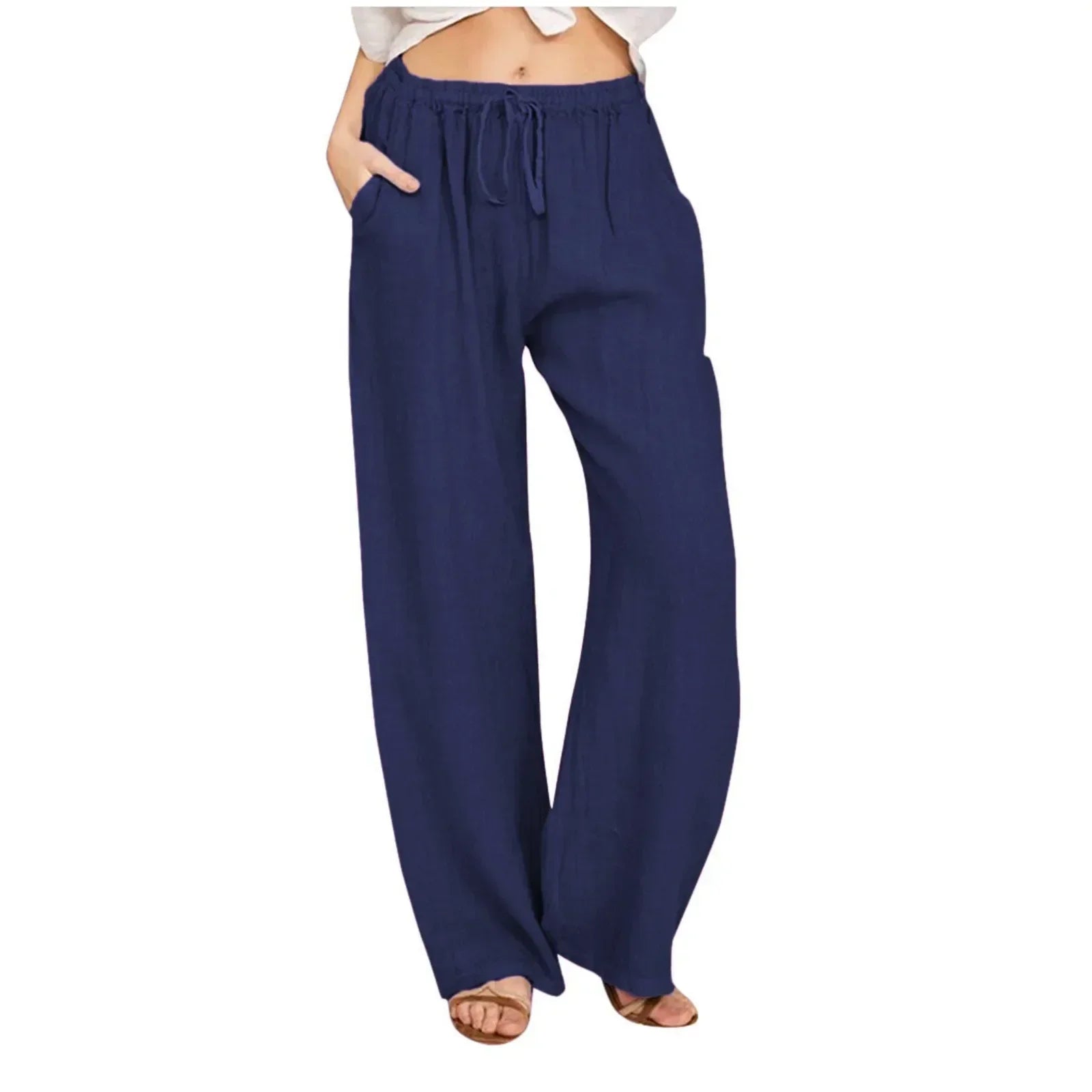 Pantalon coupe décontractée avec taille ajustable et poches latérales | Rêve Bleu marine