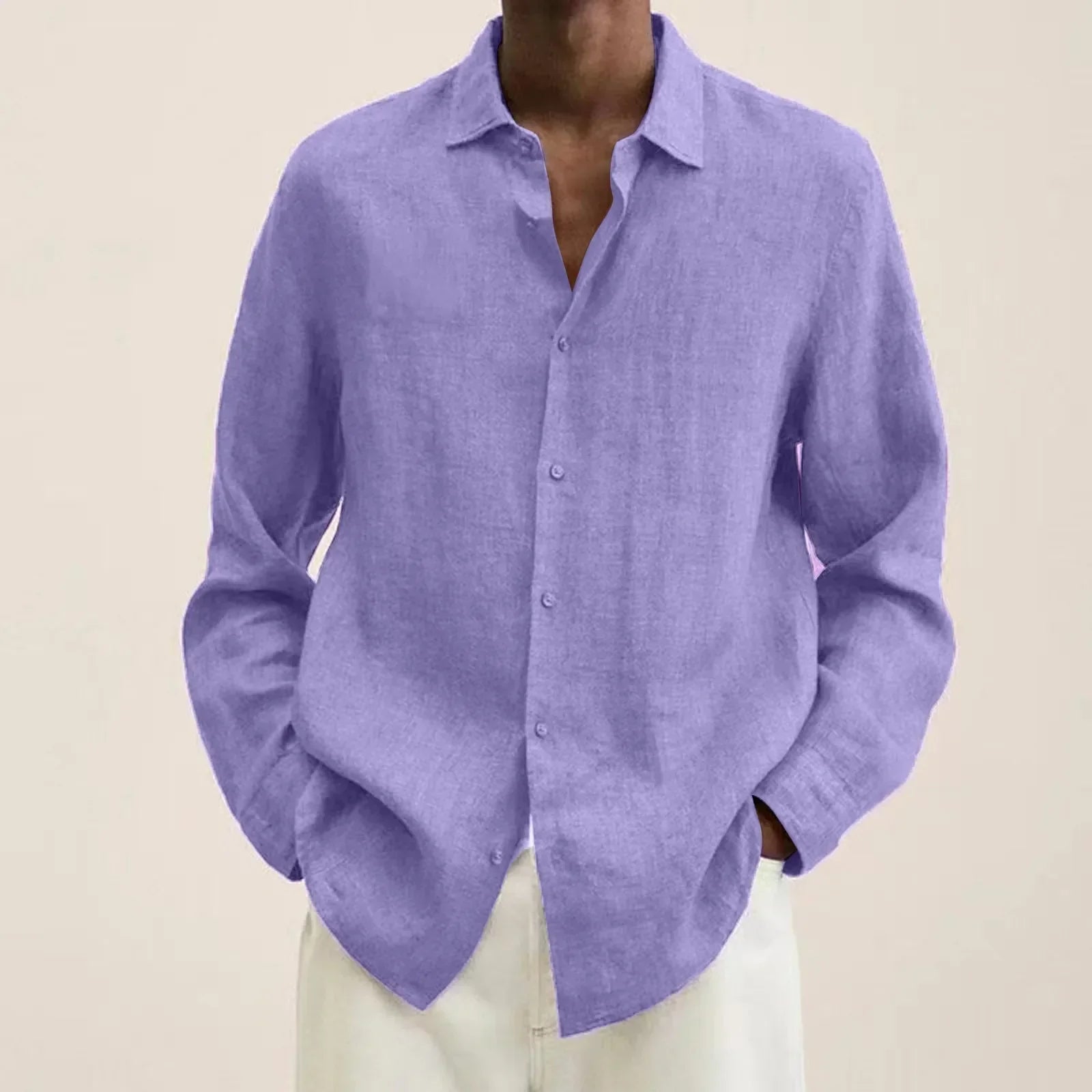 Chemise en mélange coton et lin à manches longues pour homme | Rêve Violet