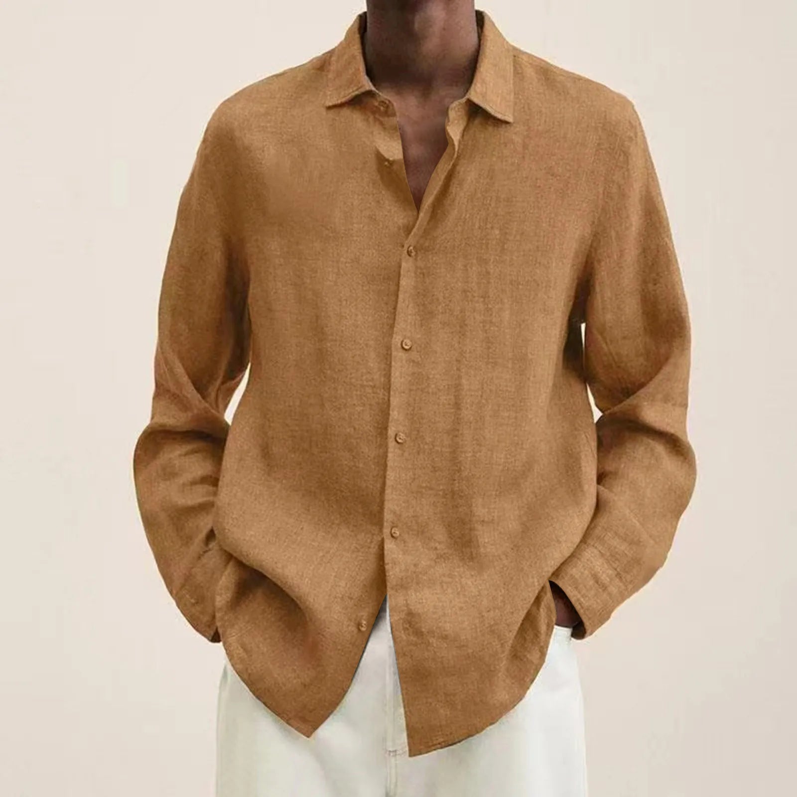 Chemise en mélange coton et lin à manches longues pour homme | Rêve Kaki