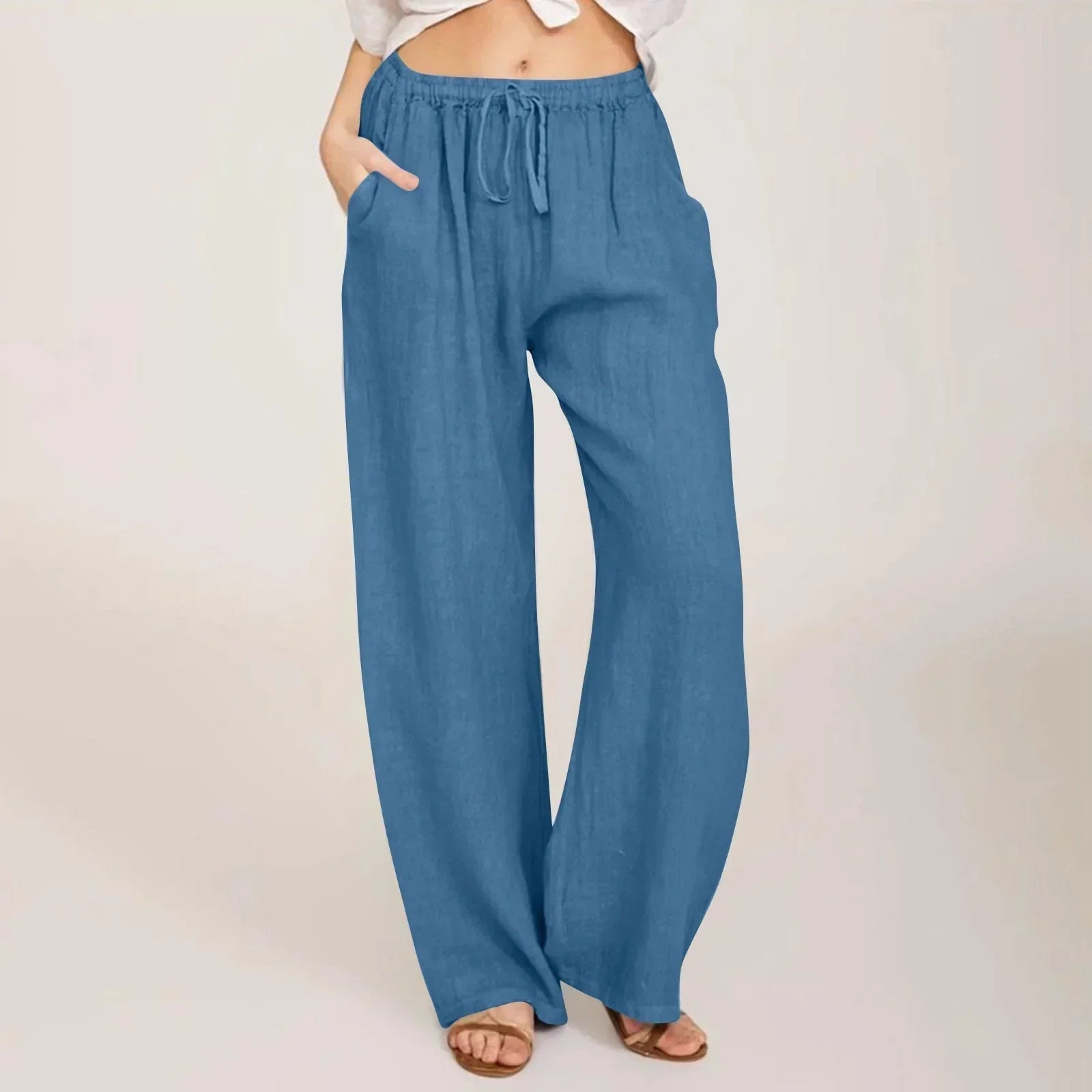 Pantalon coupe décontractée avec taille ajustable et poches latérales | Rêve Bleu