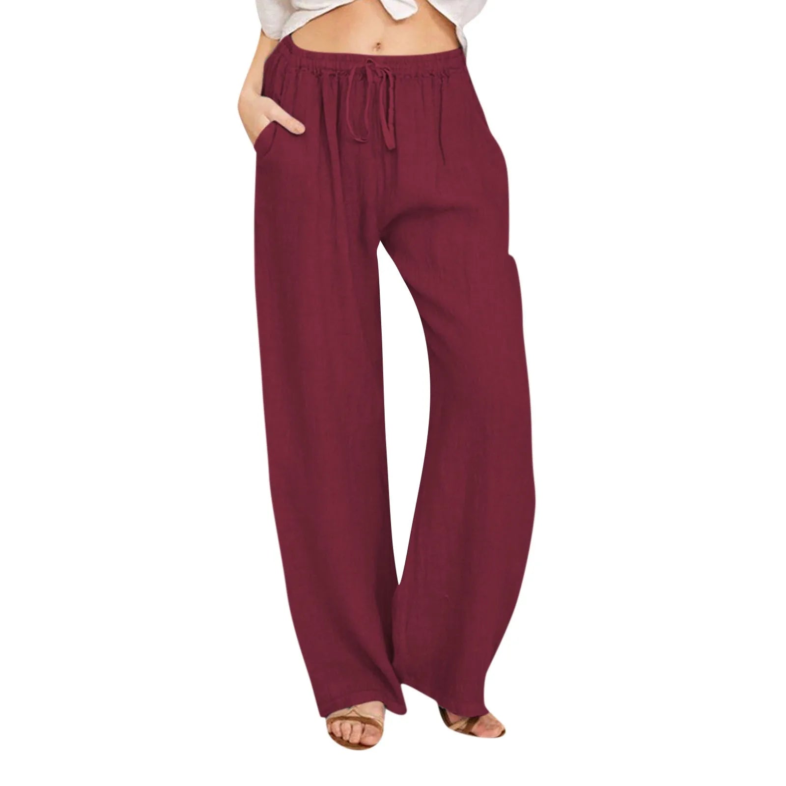 Pantalon coupe décontractée avec taille ajustable et poches latérales | Rêve Bordeaux