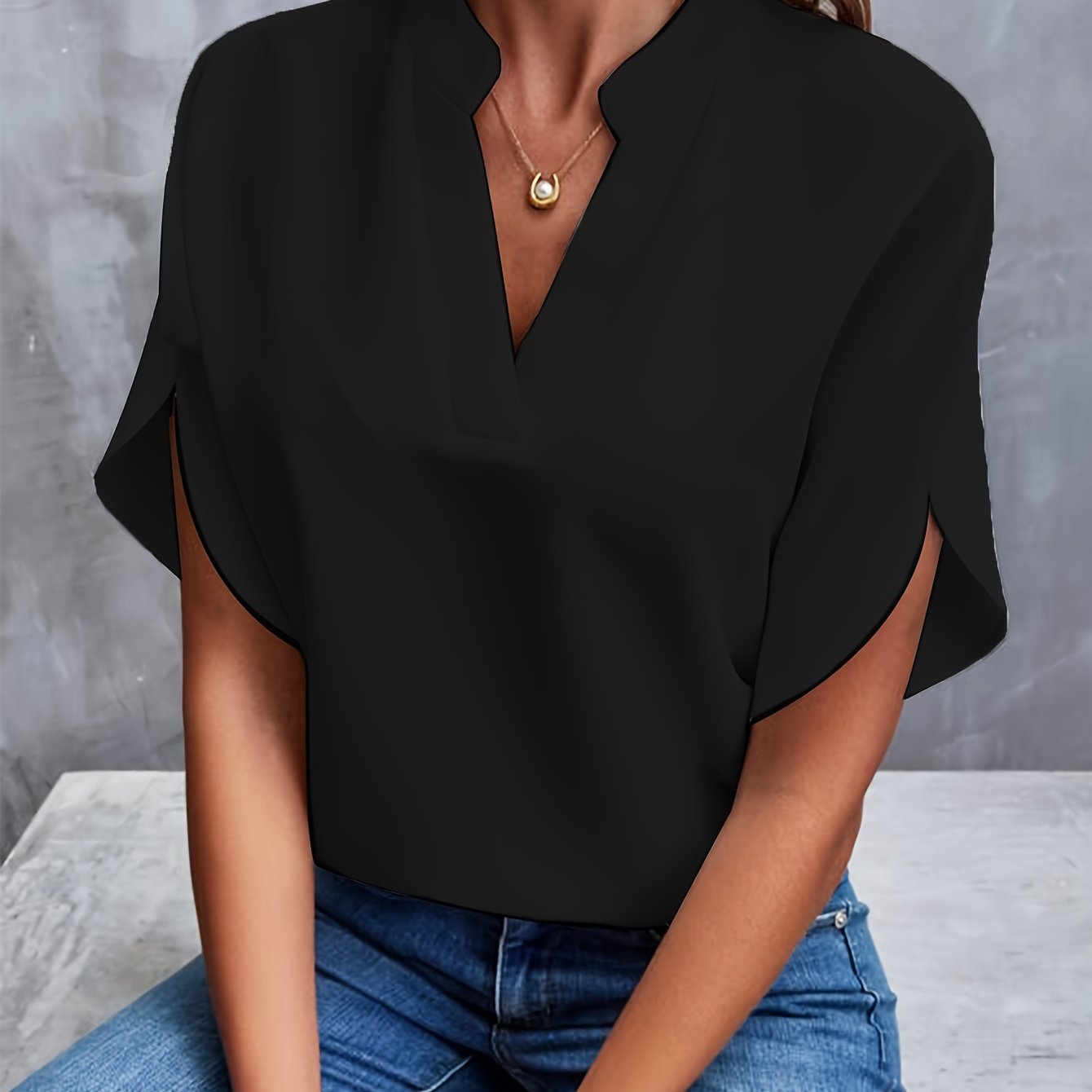 Blouse pour femme à manches longues en coton mélangé | Rêve Noir
