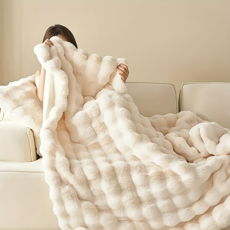 Plaid en fausse fourrure avec pompons – Fleece Tæppe | Rêve Blanc crémeux