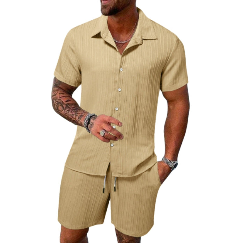 Ensemble deux pièces avec chemise à manches courtes et short coupe décontractée | Rêve Kaki