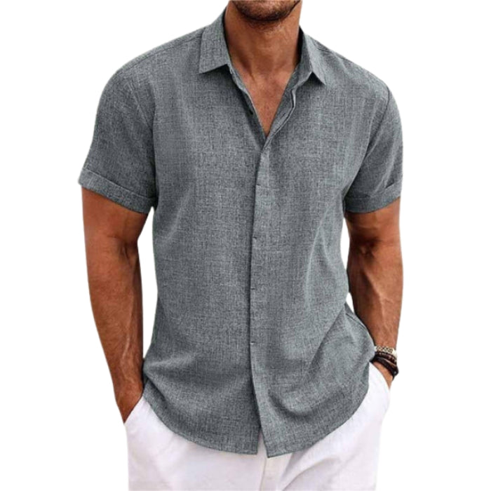 Chemise à manches courtes avec col rabattu et fermeture dissimulée | Rêve Gris