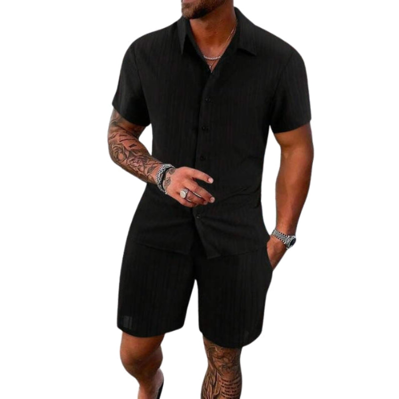 Ensemble deux pièces avec chemise à manches courtes et short coupe décontractée | Rêve Noir