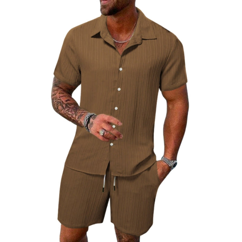 Ensemble deux pièces avec chemise à manches courtes et short coupe décontractée | Rêve Marron