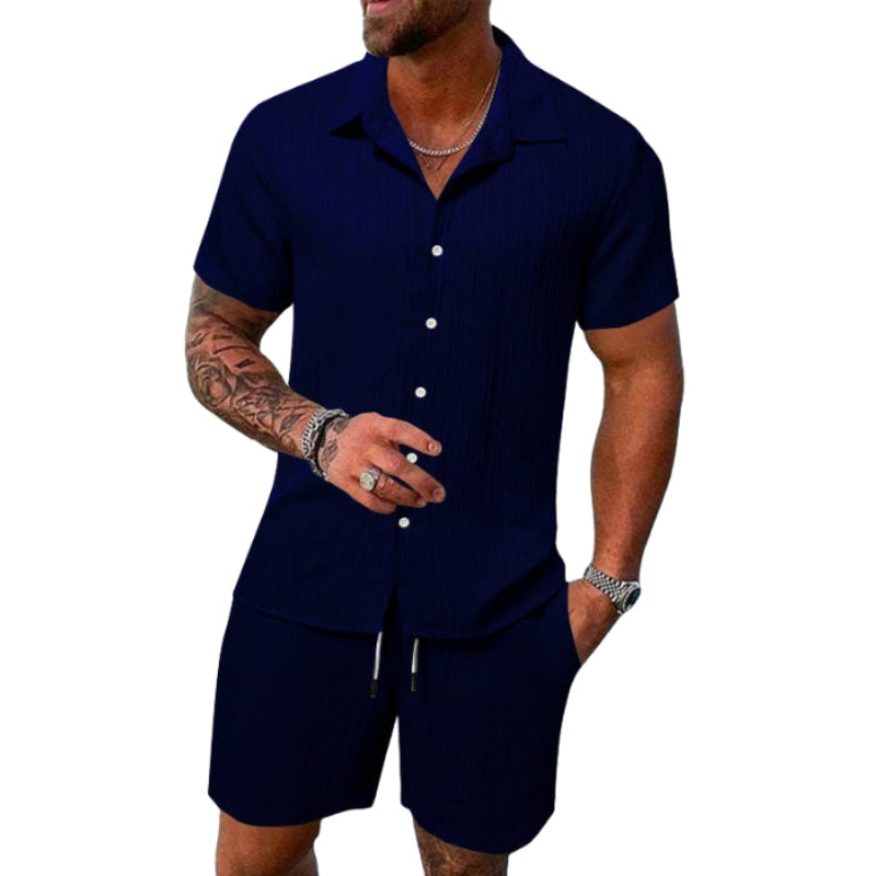 Ensemble deux pièces avec chemise à manches courtes et short coupe décontractée | Rêve Bleu