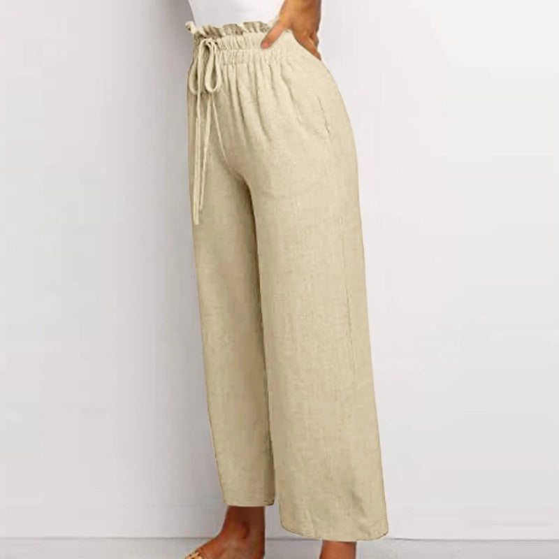 Pantalon femme à jambes larges avec taille ajustable et poches latérales | Rêve