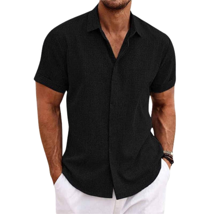 Chemise à manches courtes avec col rabattu et fermeture dissimulée | Rêve Noir