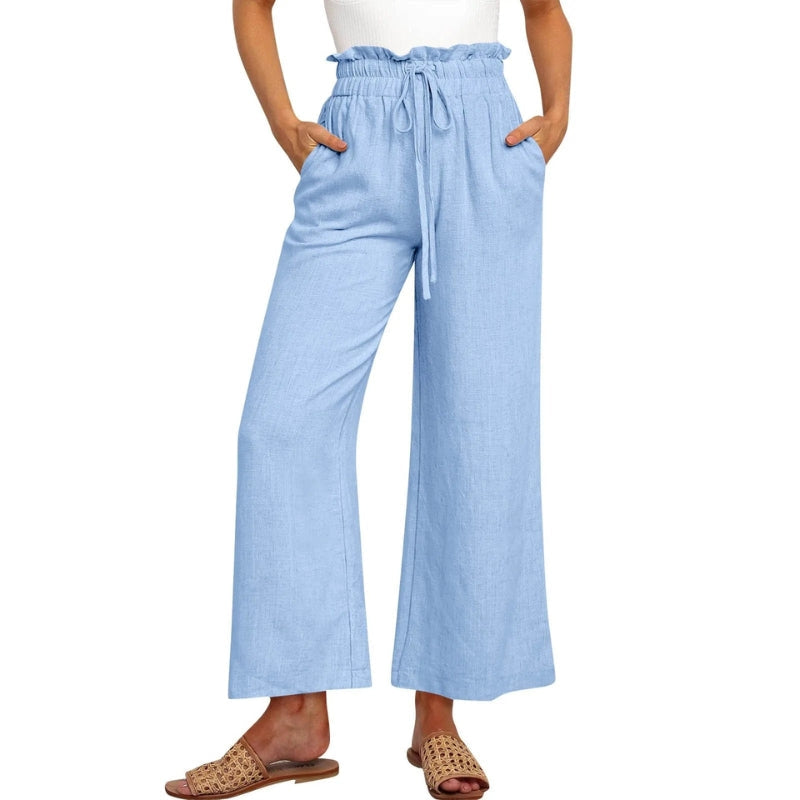 Pantalon femme à jambes larges avec taille ajustable et poches latérales | Rêve Bleu clair