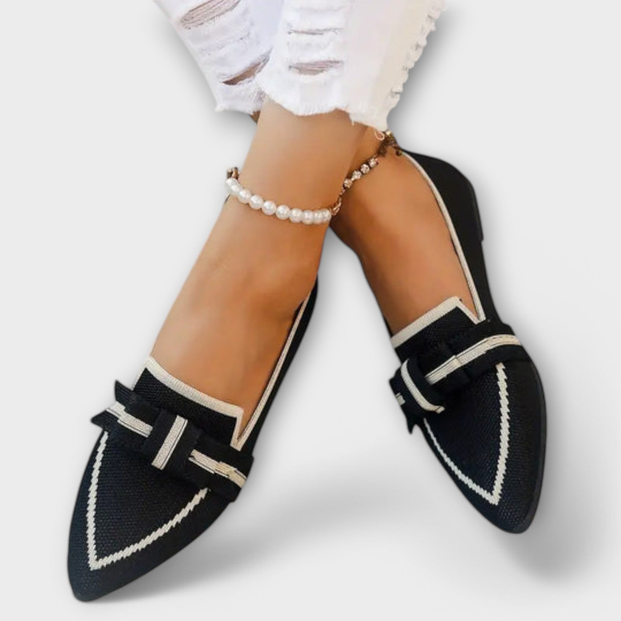 Chaussures plates à bout pointu avec nœud décoratif | Rêve Noir