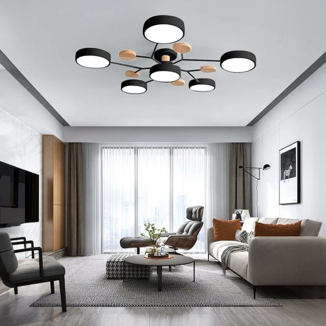 Plafonnier LED rond minimaliste pour intérieurs modernes | Rêve Noir 6 Tasses