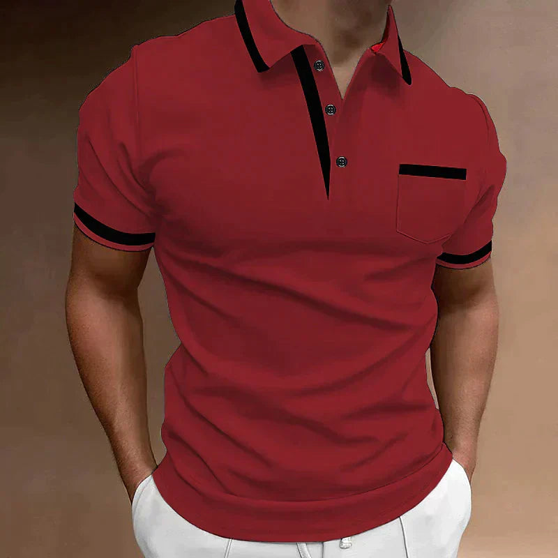 Polo à manches longues avec détails contrastés pour homme | Rêve Rouge