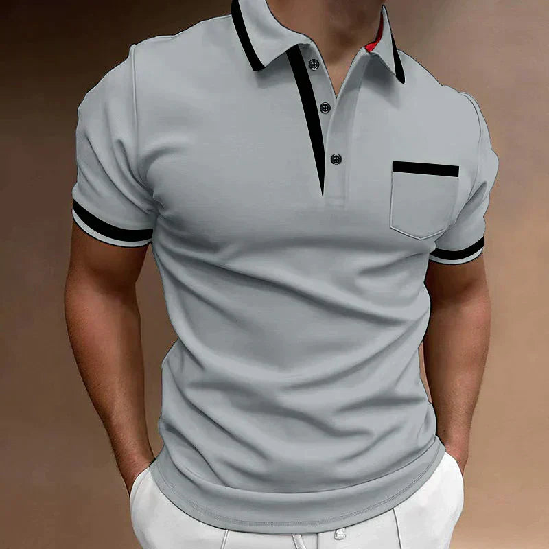 Polo à manches longues avec détails contrastés pour homme | Rêve Gris