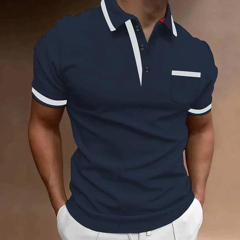 Polo à manches longues avec détails contrastés pour homme | Rêve Bleu foncé