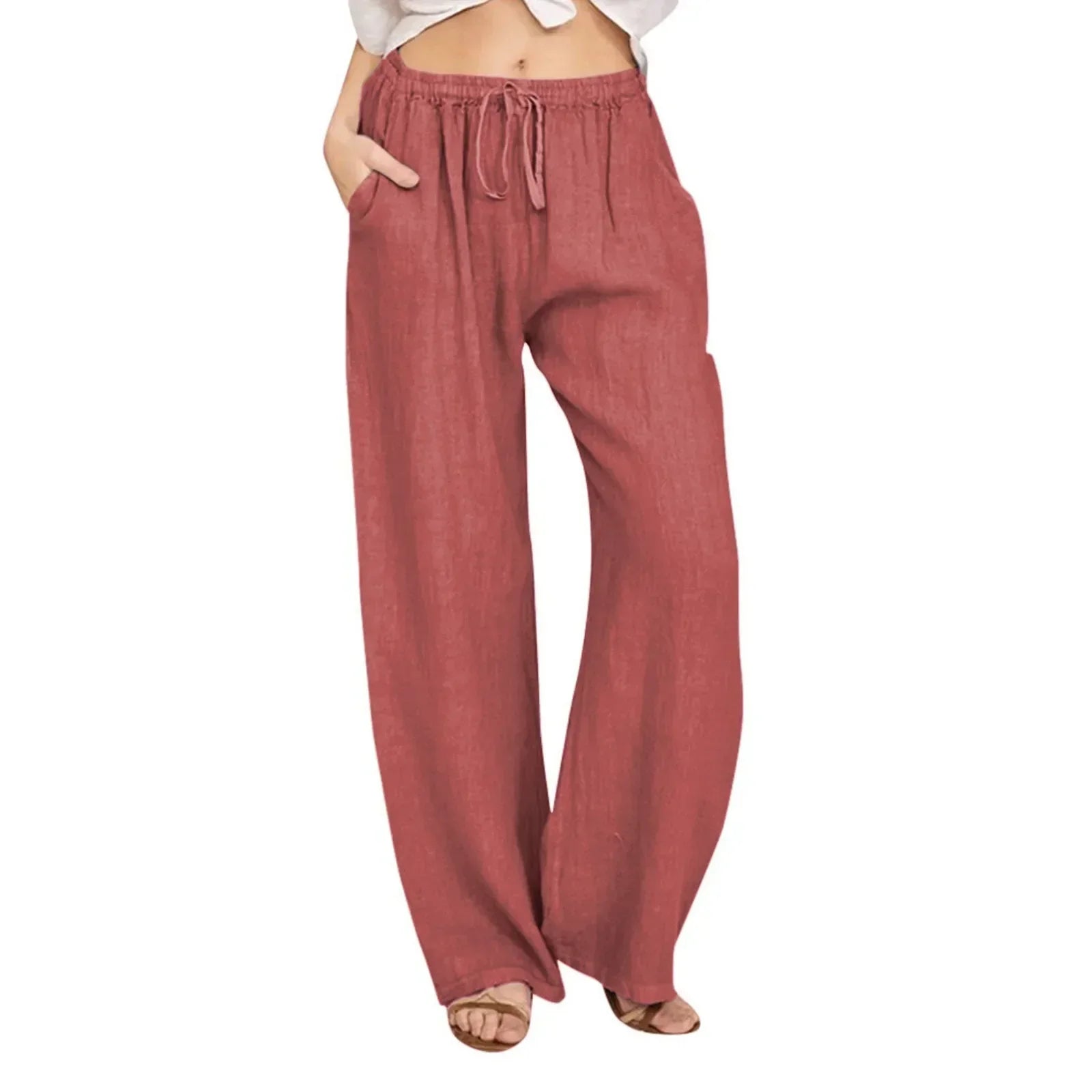 Pantalon coupe décontractée avec taille ajustable et poches latérales | Rêve Rouge