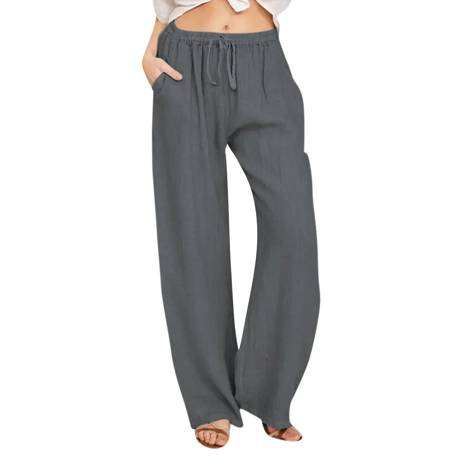 Pantalon coupe décontractée avec taille ajustable et poches latérales | Rêve Gris