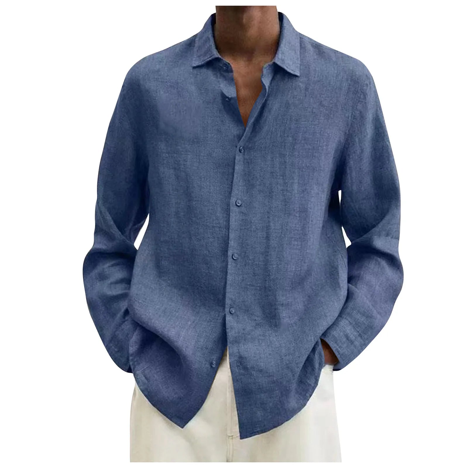 Chemise en mélange coton et lin à manches longues pour homme | Rêve Bleu clair