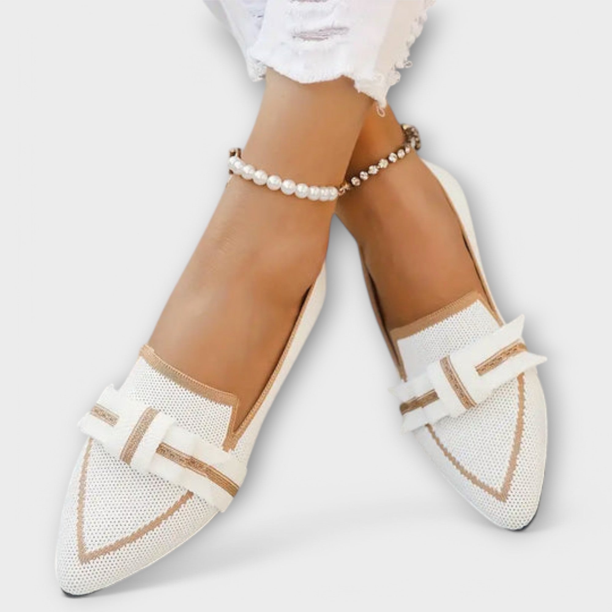 Chaussures plates à bout pointu avec nœud décoratif | Rêve Blanc